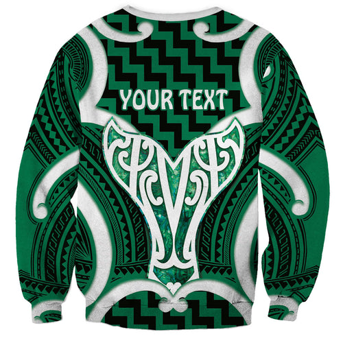 Aotearoa Atua Tangaroa Personalised Sweatshirt God Of The Sea Maori Whale Tail Green