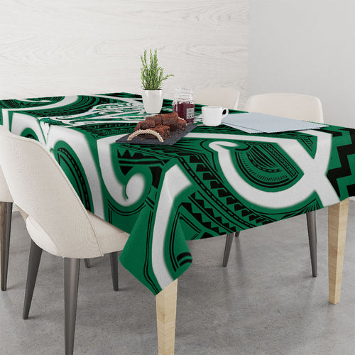 Aotearoa Atua Tangaroa Personalised Tablecloth God Of The Sea Maori Whale Tail Green
