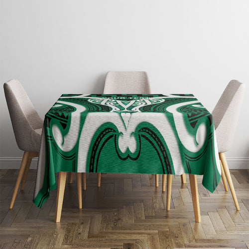 Aotearoa Atua Tangaroa Personalised Tablecloth God Of The Sea Maori Whale Tail Green