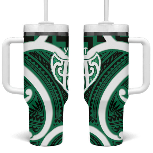 Aotearoa Atua Tangaroa Personalised Tumbler With Handle God Of The Sea Maori Whale Tail Green