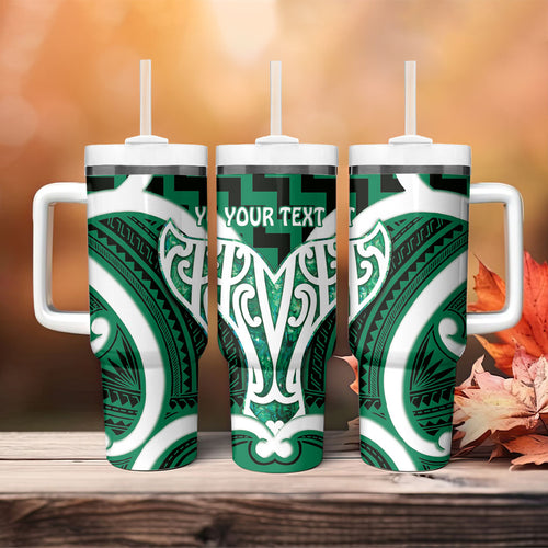 Aotearoa Atua Tangaroa Personalised Tumbler With Handle God Of The Sea Maori Whale Tail Green