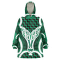 Aotearoa Atua Tangaroa Personalised Wearable Blanket Hoodie God Of The Sea Maori Whale Tail Green