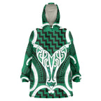 Aotearoa Atua Tangaroa Personalised Wearable Blanket Hoodie God Of The Sea Maori Whale Tail Green