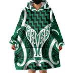 Aotearoa Atua Tangaroa Personalised Wearable Blanket Hoodie God Of The Sea Maori Whale Tail Green