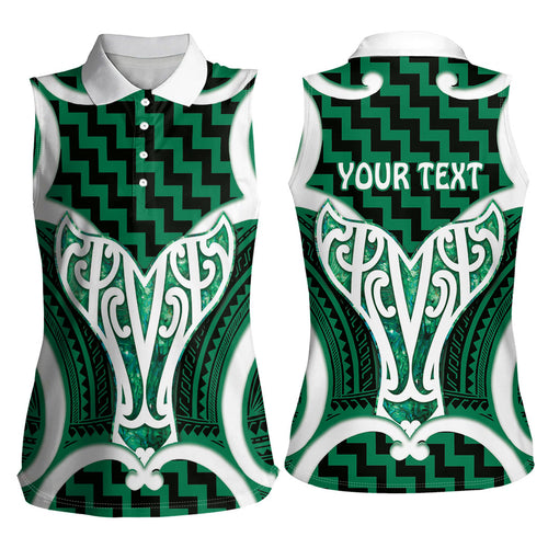 Aotearoa Atua Tangaroa Personalised Women Sleeveless Polo Shirt God Of The Sea Maori Whale Tail Green