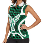 Aotearoa Atua Tangaroa Personalised Women Sleeveless Polo Shirt God Of The Sea Maori Whale Tail Green
