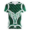 Aotearoa Atua Tangaroa Personalised Women V-Neck T-Shirt God Of The Sea Maori Whale Tail Green