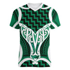 Aotearoa Atua Tangaroa Personalised Women V-Neck T-Shirt God Of The Sea Maori Whale Tail Green