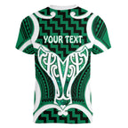 Aotearoa Atua Tangaroa Personalised Women V-Neck T-Shirt God Of The Sea Maori Whale Tail Green