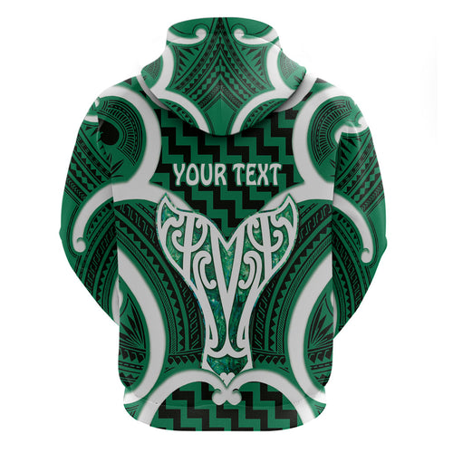Aotearoa Atua Tangaroa Personalised Zip Hoodie God Of The Sea Maori Whale Tail Green