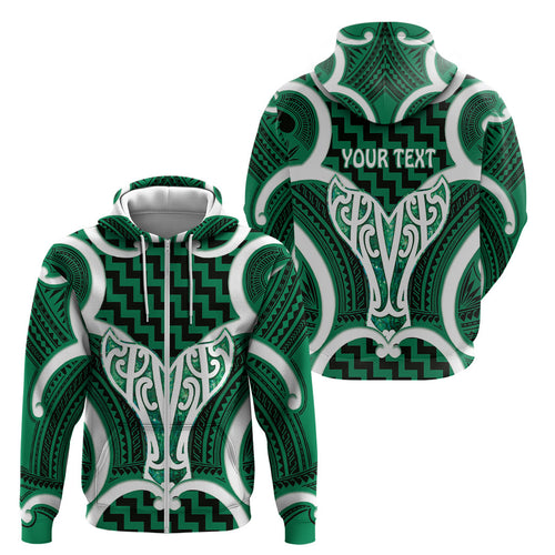 Aotearoa Atua Tangaroa Personalised Zip Hoodie God Of The Sea Maori Whale Tail Green