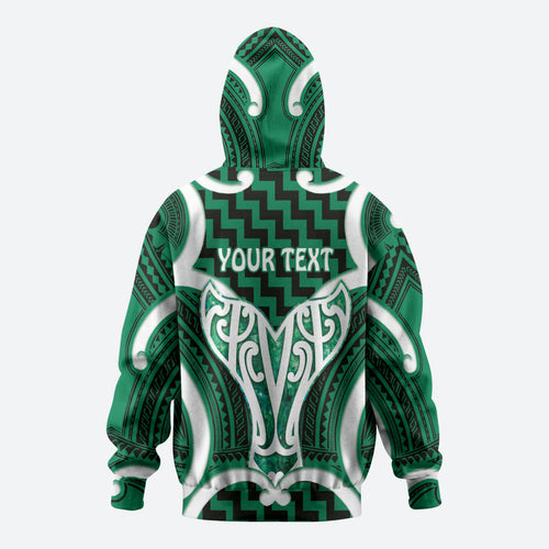 Aotearoa Atua Tangaroa Personalised Zip Hoodie God Of The Sea Maori Whale Tail Green