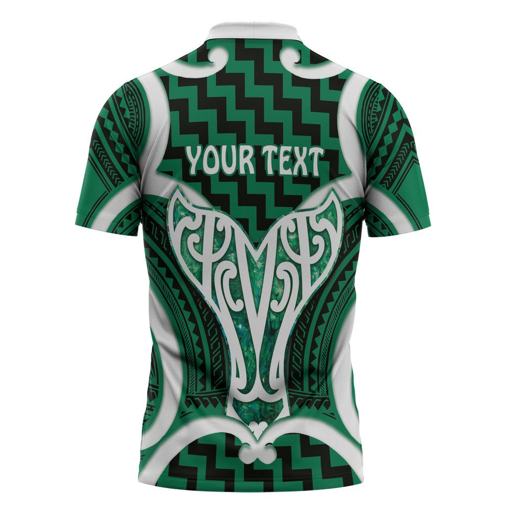 Aotearoa Atua Tangaroa Personalised Zipper Polo Shirt God Of The Sea Maori Whale Tail Green