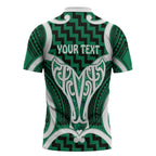 Aotearoa Atua Tangaroa Personalised Zipper Polo Shirt God Of The Sea Maori Whale Tail Green