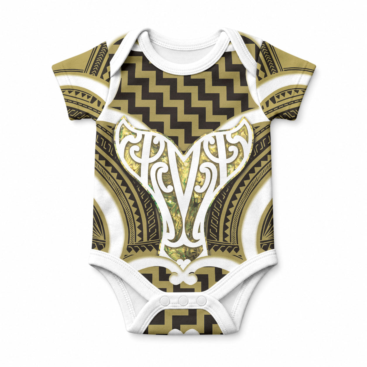 Aotearoa Atua Tangaroa Personalised Baby Onesie God Of The Sea Maori Whale Tail Yellow