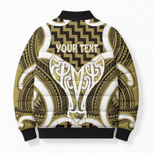 Aotearoa Atua Tangaroa Personalised Bomber Puffer Jacket God Of The Sea Maori Whale Tail Yellow