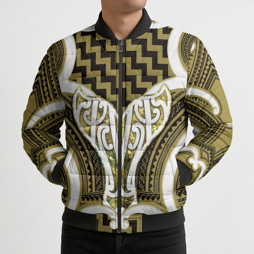 Aotearoa Atua Tangaroa Personalised Bomber Puffer Jacket God Of The Sea Maori Whale Tail Yellow
