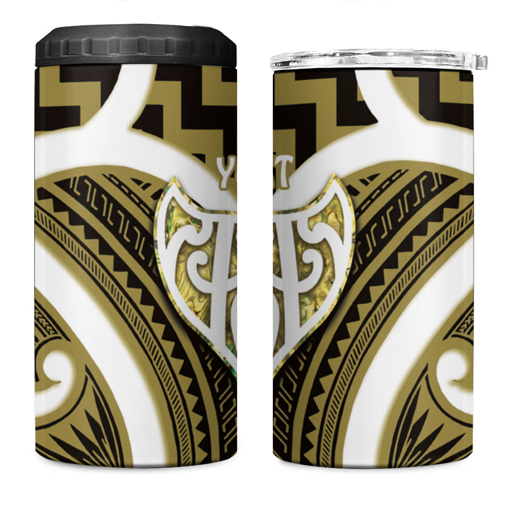 Aotearoa Atua Tangaroa Personalised 4 in 1 Can Cooler Tumbler God Of The Sea Maori Whale Tail Yellow