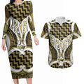 Aotearoa Atua Tangaroa Personalised Couples Matching Long Sleeve Bodycon Dress and Hawaiian Shirt God Of The Sea Maori Whale Tail Yellow