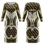 Aotearoa Atua Tangaroa Personalised Couples Matching Long Sleeve Bodycon Dress and Hawaiian Shirt God Of The Sea Maori Whale Tail Yellow