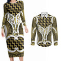 Aotearoa Atua Tangaroa Personalised Couples Matching Long Sleeve Bodycon Dress and Long Sleeve Button Shirt God Of The Sea Maori Whale Tail Yellow