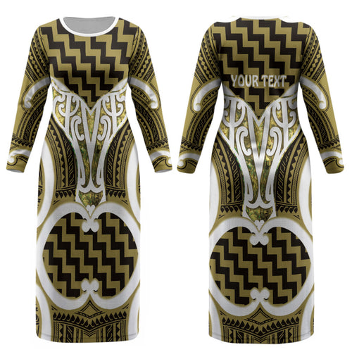 Aotearoa Atua Tangaroa Personalised Couples Matching Long Sleeve Bodycon Dress and Long Sleeve Button Shirt God Of The Sea Maori Whale Tail Yellow