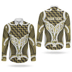 Aotearoa Atua Tangaroa Personalised Couples Matching Off Shoulder Maxi Dress and Long Sleeve Button Shirt God Of The Sea Maori Whale Tail Yellow