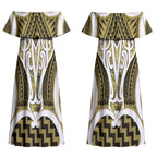 Aotearoa Atua Tangaroa Personalised Couples Matching Off Shoulder Maxi Dress and Long Sleeve Button Shirt God Of The Sea Maori Whale Tail Yellow