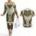Aotearoa Atua Tangaroa Personalised Couples Matching Off The Shoulder Long Sleeve Dress and Hawaiian Shirt God Of The Sea Maori Whale Tail Yellow
