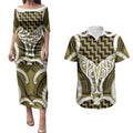 Aotearoa Atua Tangaroa Personalised Couples Matching Puletasi and Hawaiian Shirt God Of The Sea Maori Whale Tail Yellow