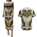 Aotearoa Atua Tangaroa Personalised Couples Matching Puletasi and Hawaiian Shirt God Of The Sea Maori Whale Tail Yellow