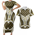 Aotearoa Atua Tangaroa Personalised Couples Matching Short Sleeve Bodycon Dress and Hawaiian Shirt God Of The Sea Maori Whale Tail Yellow