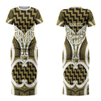Aotearoa Atua Tangaroa Personalised Couples Matching Short Sleeve Bodycon Dress and Hawaiian Shirt God Of The Sea Maori Whale Tail Yellow