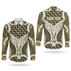 Aotearoa Atua Tangaroa Personalised Couples Matching Short Sleeve Bodycon Dress and Long Sleeve Button Shirt God Of The Sea Maori Whale Tail Yellow
