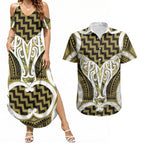 Aotearoa Atua Tangaroa Personalised Couples Matching Summer Maxi Dress and Hawaiian Shirt God Of The Sea Maori Whale Tail Yellow