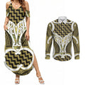 Aotearoa Atua Tangaroa Personalised Couples Matching Summer Maxi Dress and Long Sleeve Button Shirt God Of The Sea Maori Whale Tail Yellow