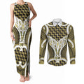 Aotearoa Atua Tangaroa Personalised Couples Matching Tank Maxi Dress and Long Sleeve Button Shirt God Of The Sea Maori Whale Tail Yellow
