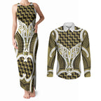 Aotearoa Atua Tangaroa Personalised Couples Matching Tank Maxi Dress and Long Sleeve Button Shirt God Of The Sea Maori Whale Tail Yellow