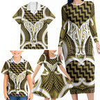 Aotearoa Atua Tangaroa Personalised Family Matching Long Sleeve Bodycon Dress and Hawaiian Shirt God Of The Sea Maori Whale Tail Yellow