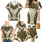 Aotearoa Atua Tangaroa Personalised Family Matching Mermaid Dress and Hawaiian Shirt God Of The Sea Maori Whale Tail Yellow