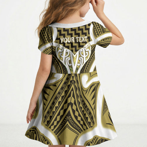 Aotearoa Atua Tangaroa Personalised Kid Short Sleeve Dress God Of The Sea Maori Whale Tail Yellow