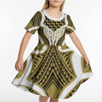 Aotearoa Atua Tangaroa Personalised Kid Short Sleeve Dress God Of The Sea Maori Whale Tail Yellow