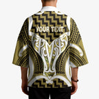 Aotearoa Atua Tangaroa Personalised Kimono God Of The Sea Maori Whale Tail Yellow