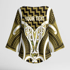 Aotearoa Atua Tangaroa Personalised Kimono Sleeve Blouse God Of The Sea Maori Whale Tail Yellow