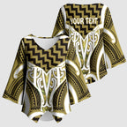 Aotearoa Atua Tangaroa Personalised Kimono Sleeve Blouse God Of The Sea Maori Whale Tail Yellow