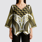 Aotearoa Atua Tangaroa Personalised Kimono Sleeve Blouse God Of The Sea Maori Whale Tail Yellow