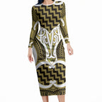 Aotearoa Atua Tangaroa Personalised Long Sleeve Bodycon Dress God Of The Sea Maori Whale Tail Yellow