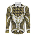 Aotearoa Atua Tangaroa Personalised Long Sleeve Button Shirt God Of The Sea Maori Whale Tail Yellow