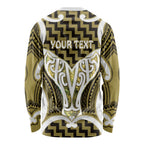 Aotearoa Atua Tangaroa Personalised Long Sleeve Shirt God Of The Sea Maori Whale Tail Yellow