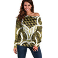 Aotearoa Atua Tangaroa Personalised Off Shoulder Sweater God Of The Sea Maori Whale Tail Yellow